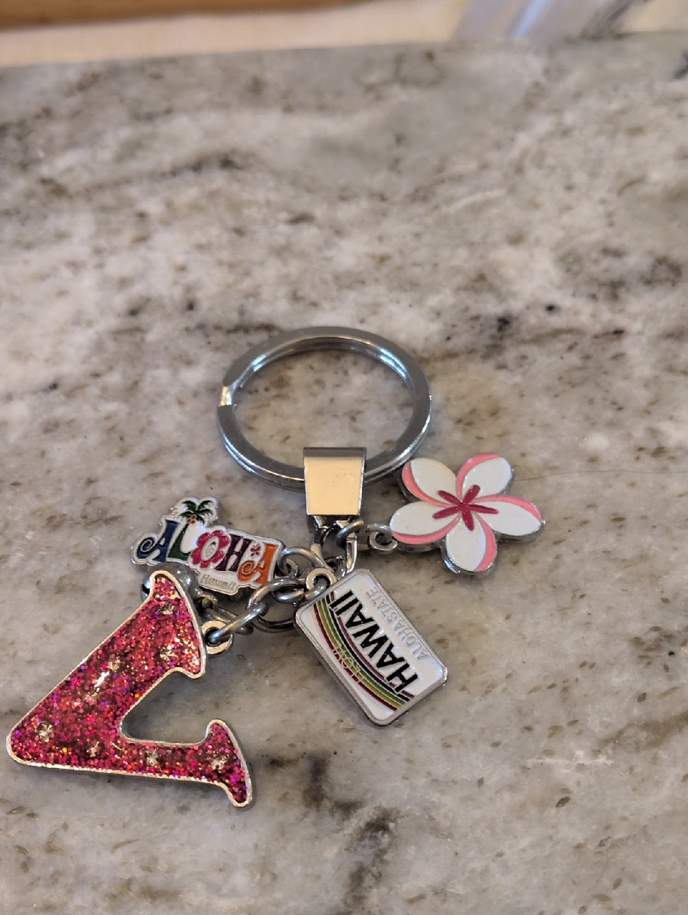 Pink Glitter 'L' Hawaii Keychain with Flower Charm